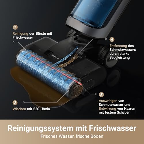 dreame H14 Pro Nass-Trockensauger, 180° Lie-Flat, 18 kPa, 60°C Bürstenpflege, 5 Min Trocknung, Doppelkante, App-Steuerung