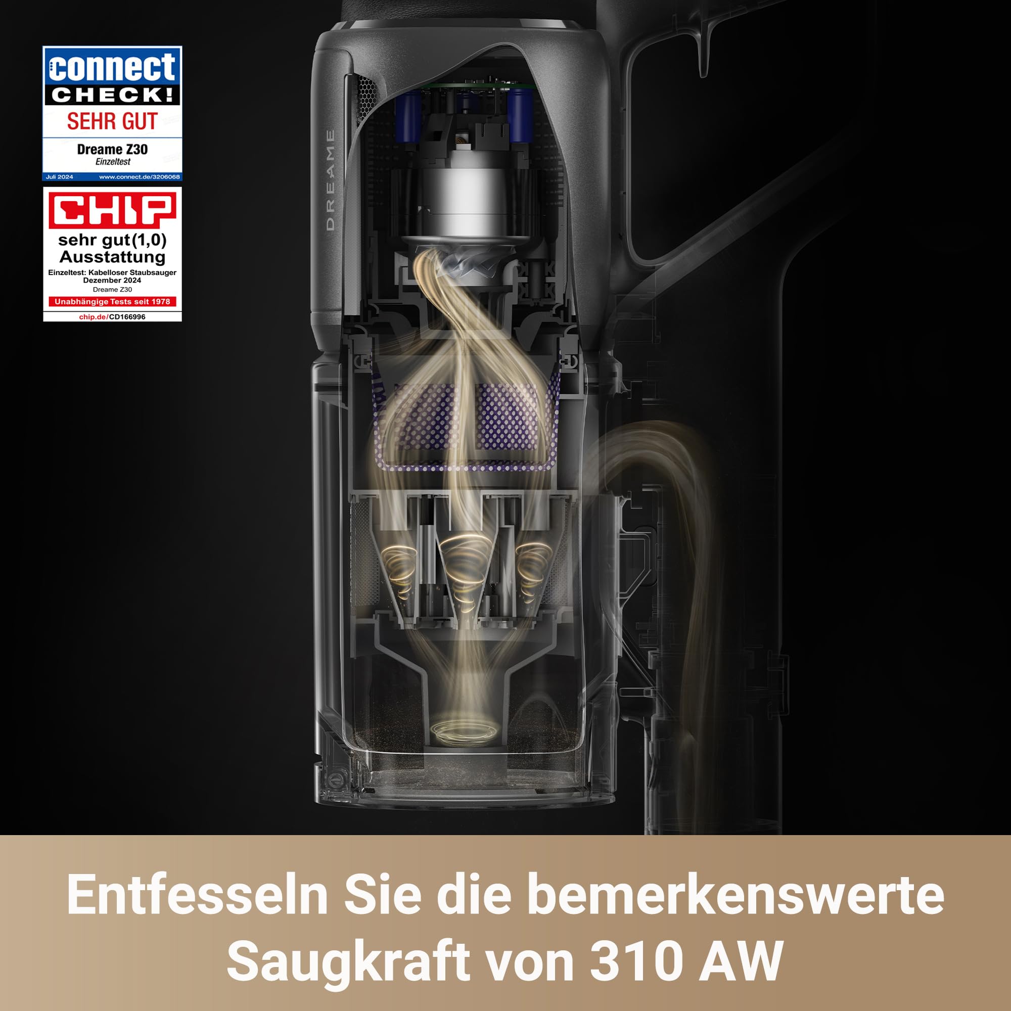 dreame Z30 Akku-Staubsauger, 310AW, 90 Min Laufzeit, Dust-Reveal, Tierhaar-Tool, Multiboden, Schmutzerkennung