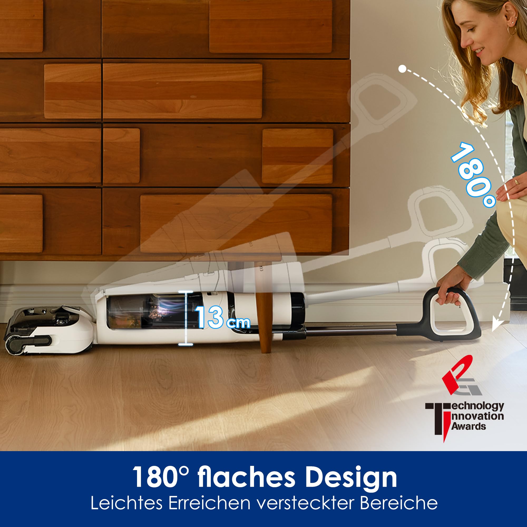 Tineco Floor One Stretch S6 Nass-Trockensauger, 180° flach, 70°C FlashDry Selbstreinigung, 3-Seiten-Kantenreinigung, 40 Min Laufzeit