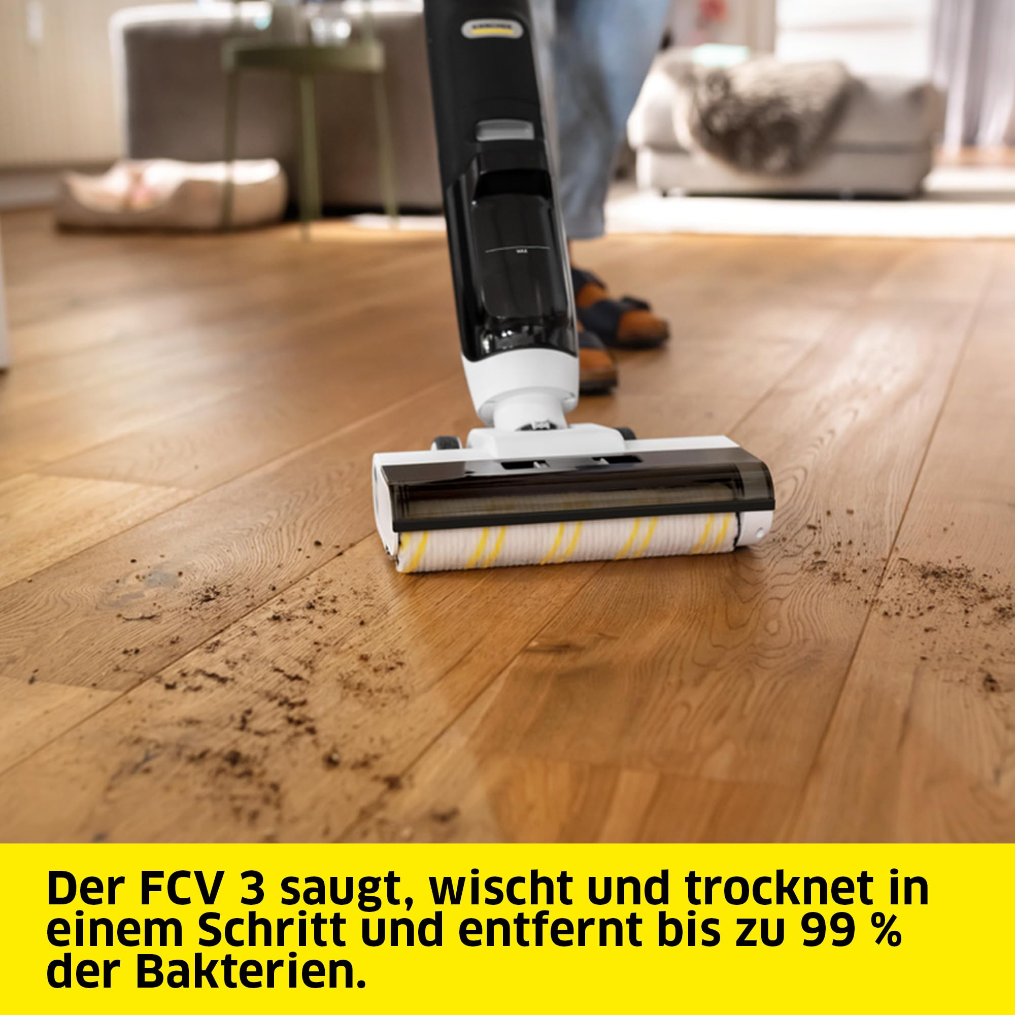 Kärcher FCV 3 Saugwischer, kabellos, 3 Modi, 30 Min Laufzeit, 130 m² pro Ladung, Weiß