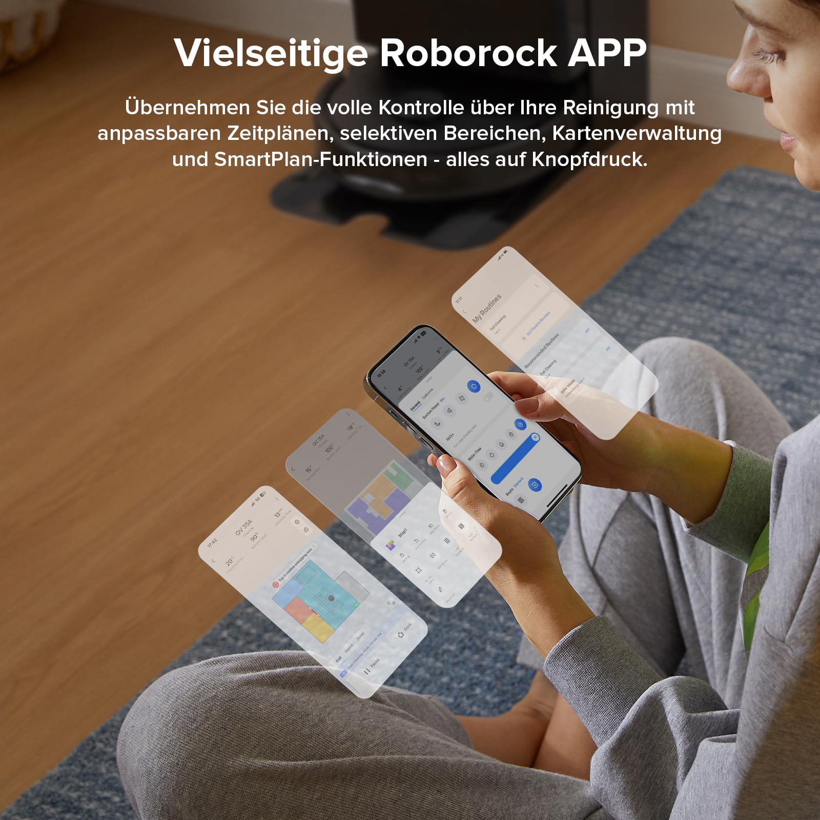Roborock Qrevo Serie Saugroboter, 8000Pa, Wischfunktion mit Hebemopp, Anti-Verfilzungs-Bürste, Hindernisvermeidung, All-in-One Dock, Schwarz