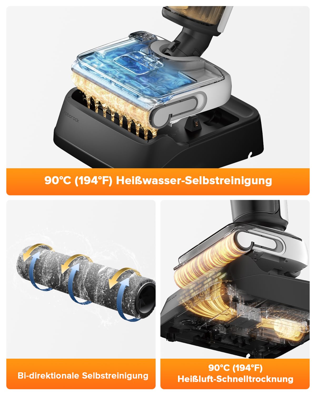 roborock F25 LT Nass-Trockensauger, 180° flach, 20.000Pa, 90°C Heißwasser-Selbstreinigung, Heißlufttrocknung, kabellos