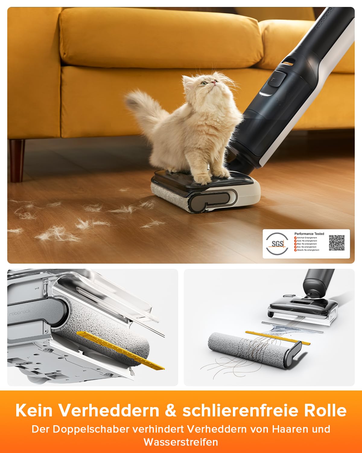 roborock F25 LT Nass-Trockensauger, 180° flach, 20.000Pa, 90°C Heißwasser-Selbstreinigung, Heißlufttrocknung, kabellos