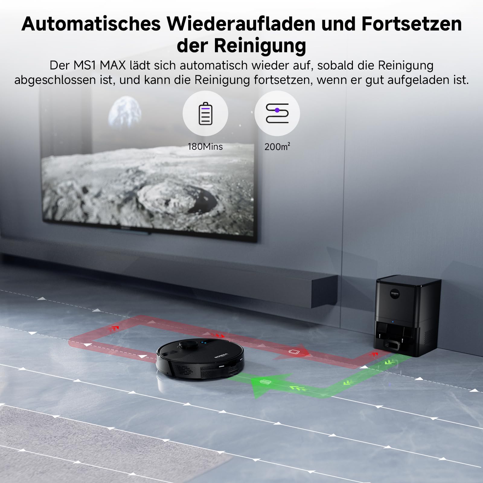 MONSGA Saugroboter mit Wischfunktion, 3,5L Absaugstation, 5000Pa, 180 Min Laufzeit, LiDAR, Teppich & Tierhaare, App-Steuerung