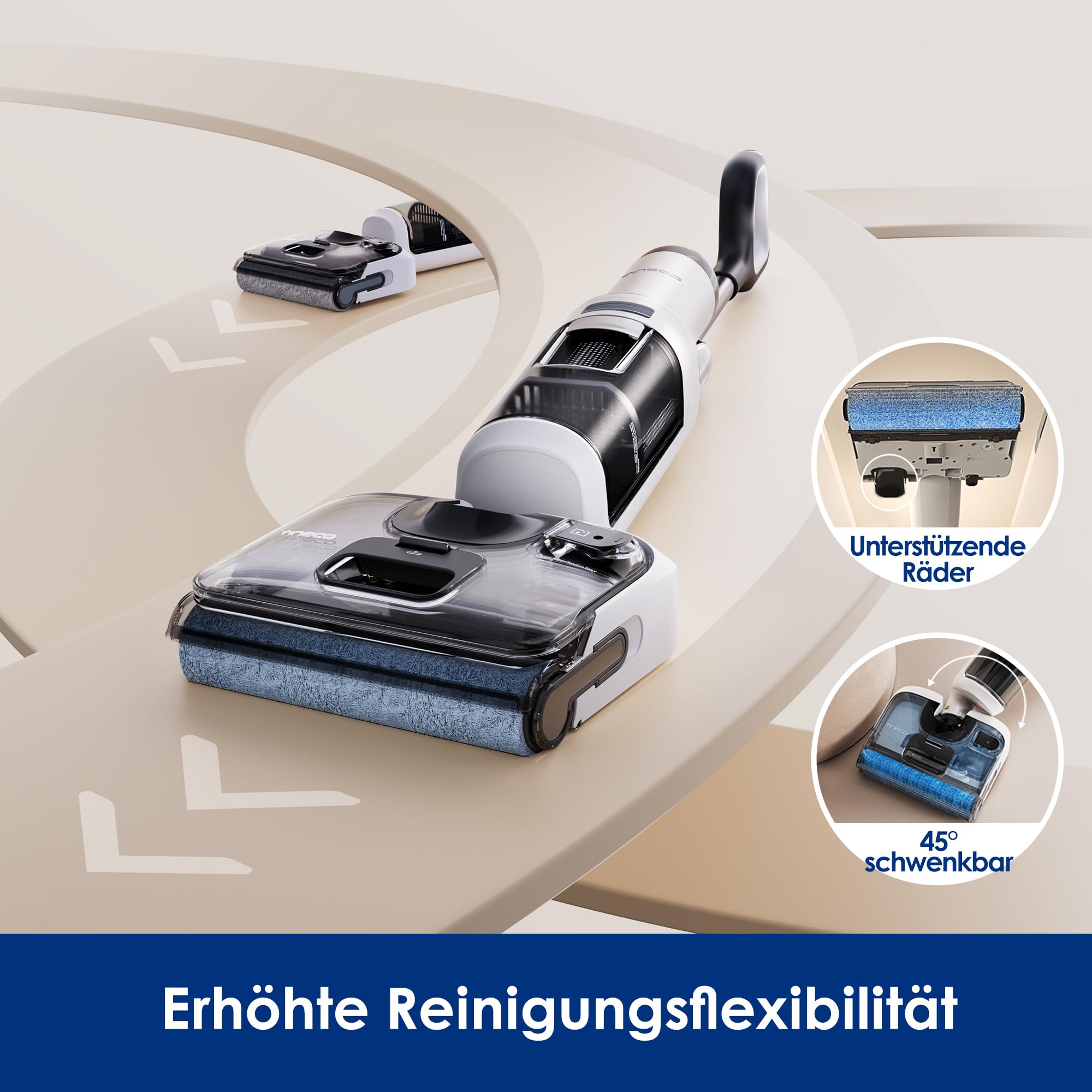 Tineco Floor One Stretch S6 Nass-Trockensauger, 180° flach, 70°C FlashDry Selbstreinigung, 3-Seiten-Kantenreinigung, 40 Min Laufzeit