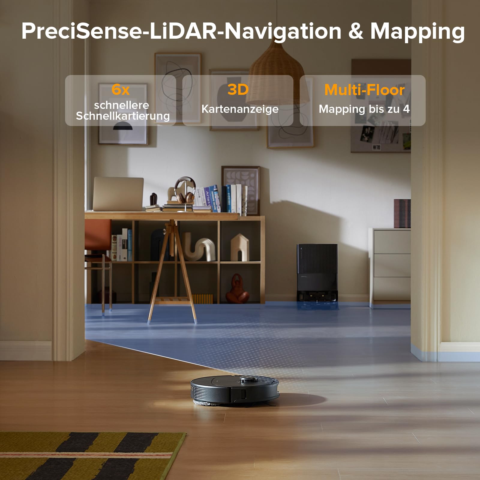 Roborock Qrevo Serie Saugroboter, 8000Pa, Wischfunktion mit Hebemopp, Anti-Verfilzungs-Bürste, Hindernisvermeidung, All-in-One Dock, Schwarz