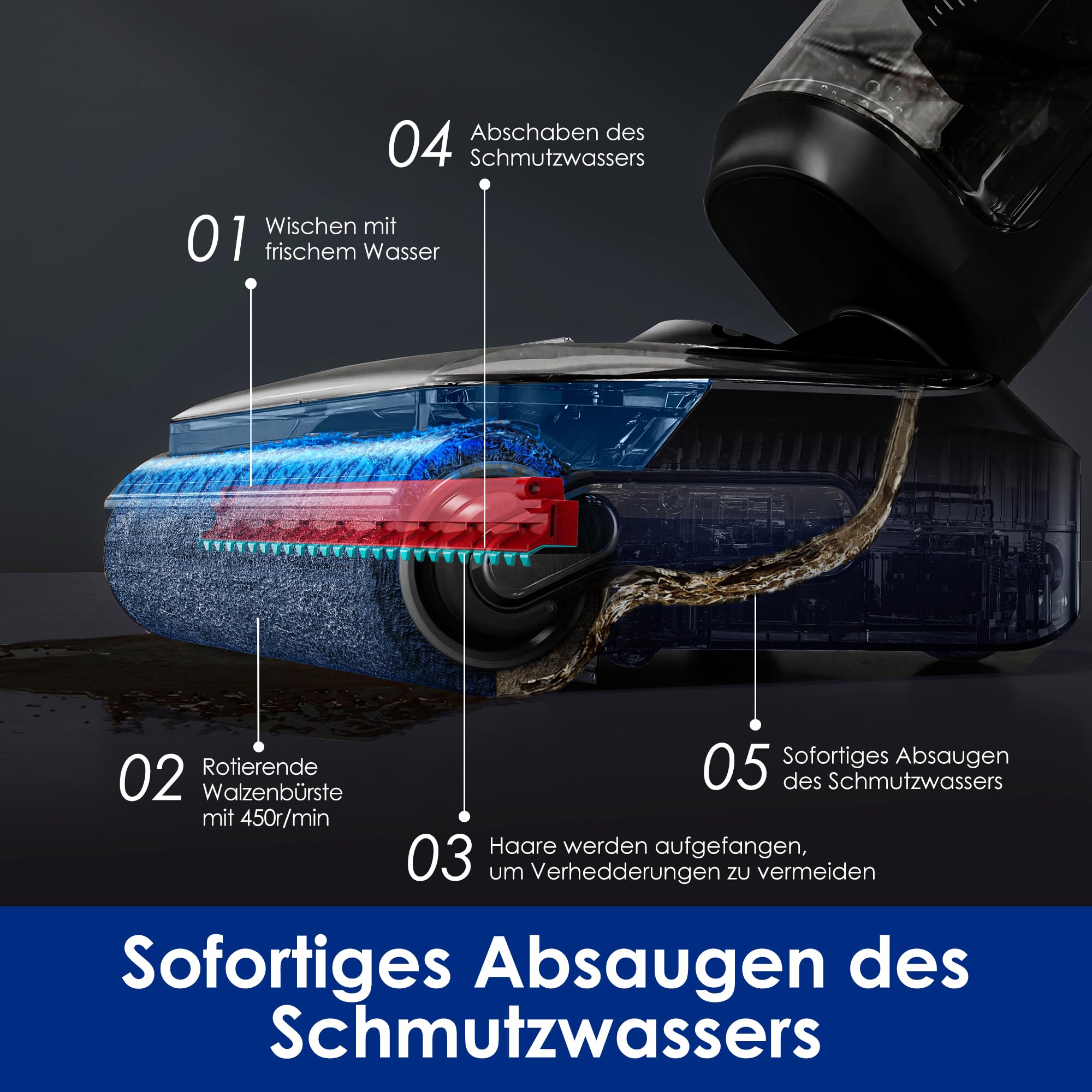 Tineco Floor One S7 Stretch Nass-Trockensauger, 180° flach, 85°C Selbstreinigung, 50 Min Laufzeit, Anti-Tangle, Kanten- & Möbelreinigung