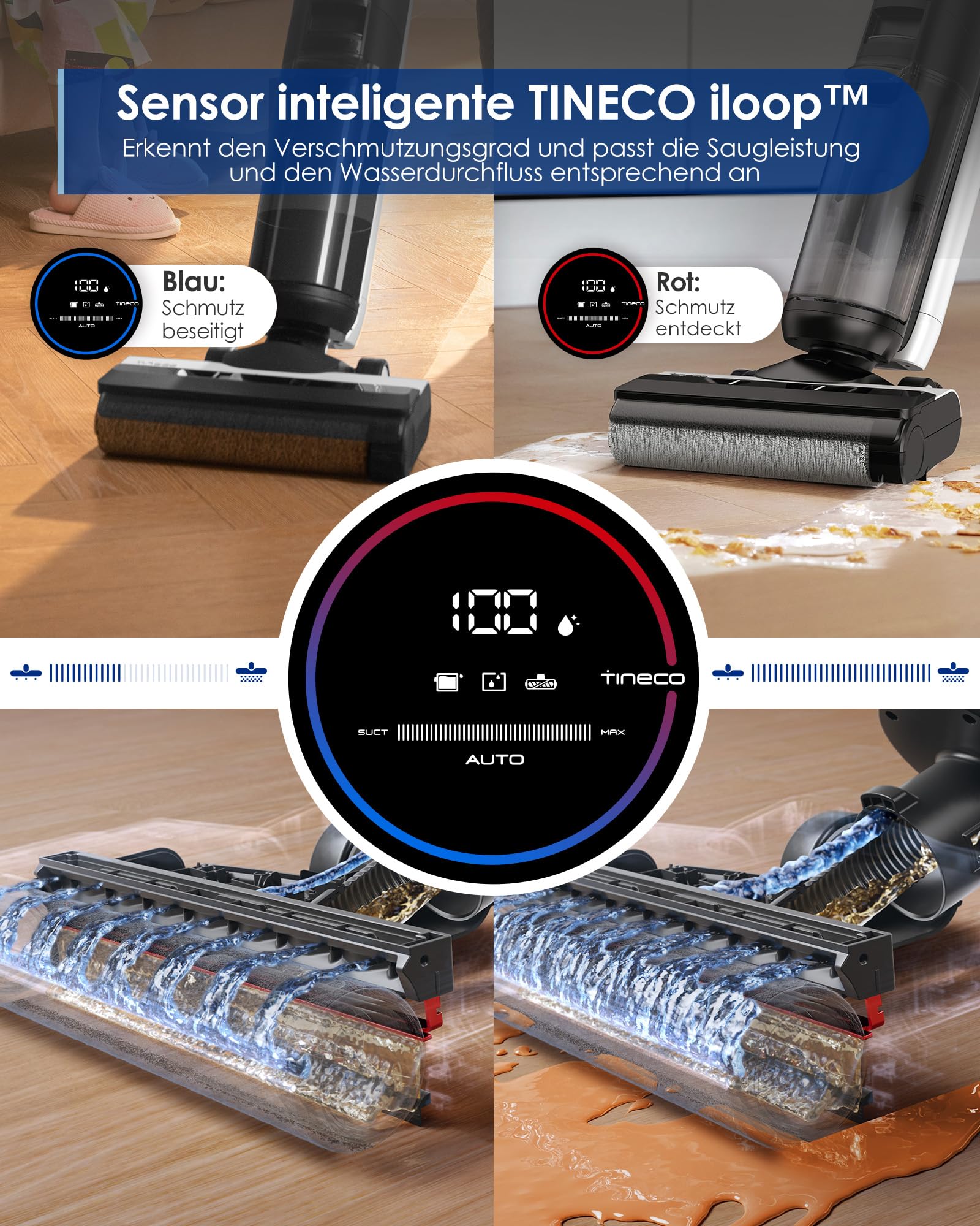 Tineco Floor One S5 Nass-Trockensauger, iLoop, Kabellos, Dual-Tank, LED-Display, Selbstreinigung, für Hartböden & Tierhaare