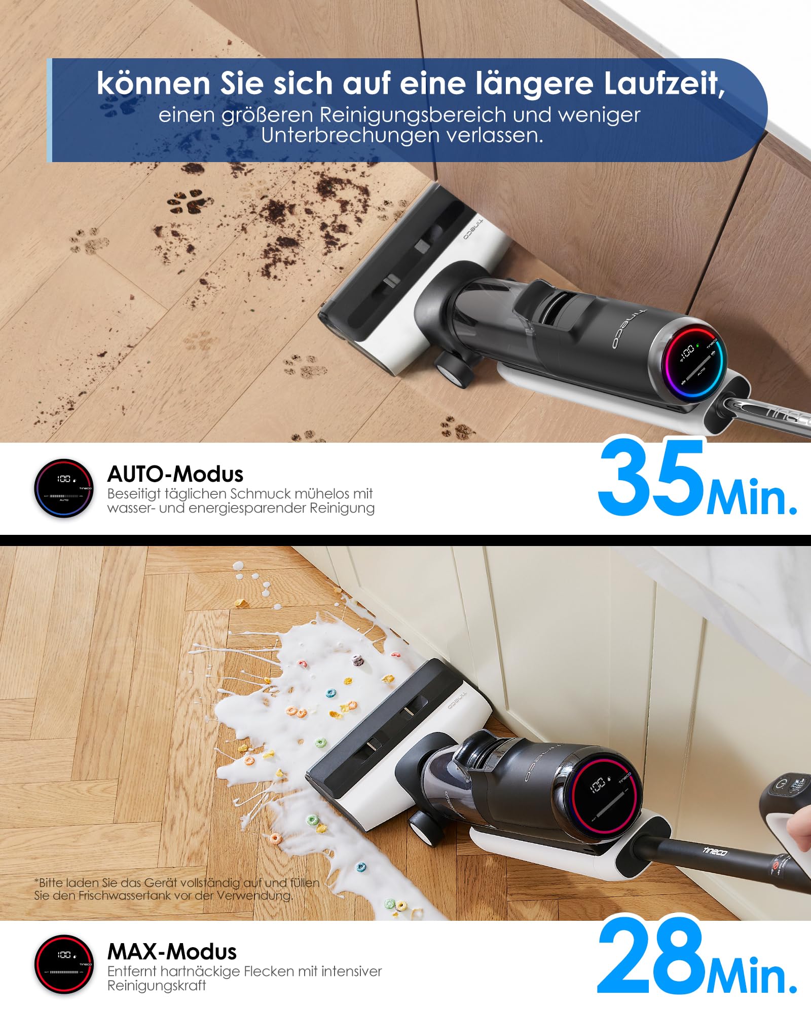 Tineco Floor One S5 Nass-Trockensauger, iLoop, Kabellos, Dual-Tank, LED-Display, Selbstreinigung, für Hartböden & Tierhaare