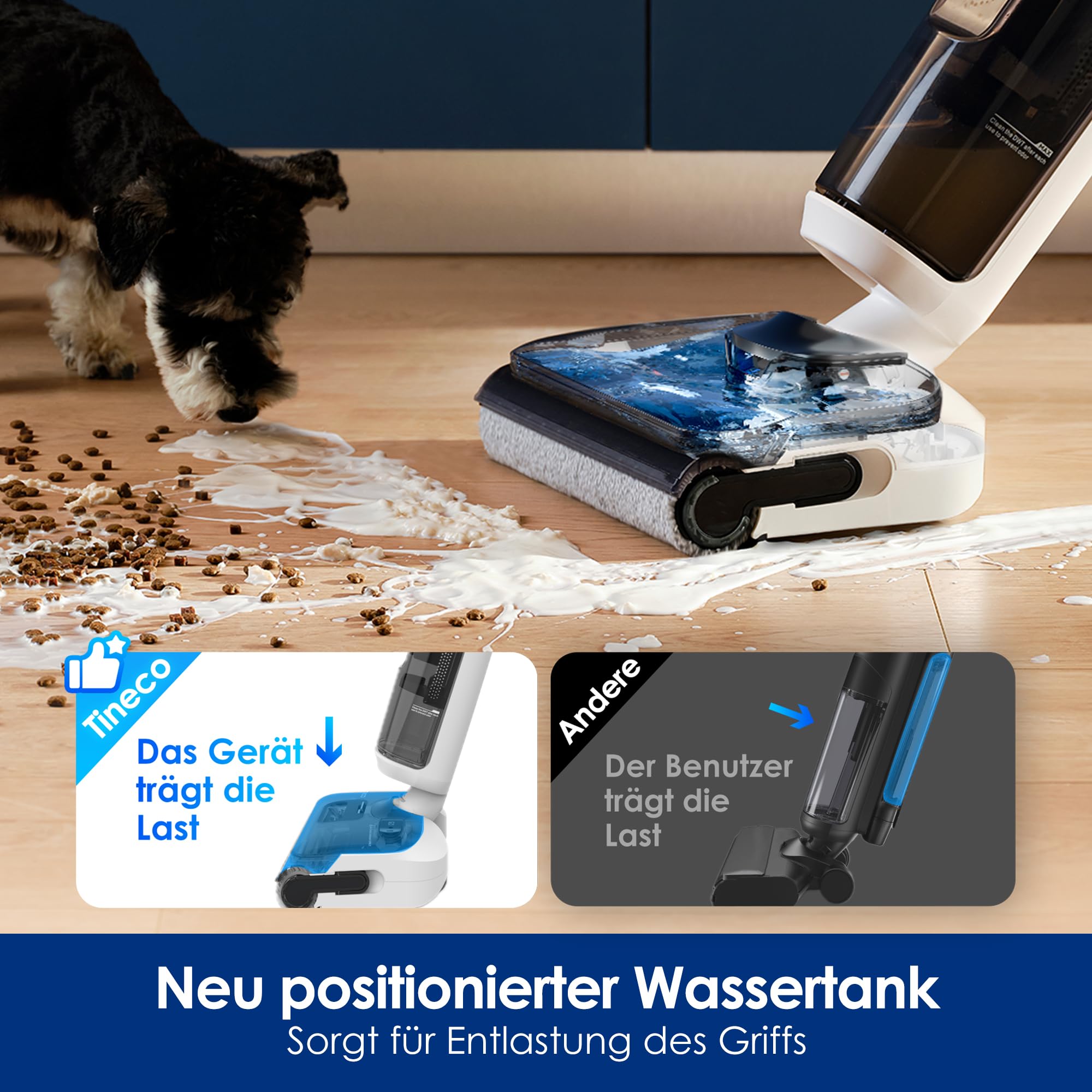 Tineco Floor One Stretch S6 Nass-Trockensauger, 180° flach, 70°C FlashDry Selbstreinigung, 3-Seiten-Kantenreinigung, 40 Min Laufzeit