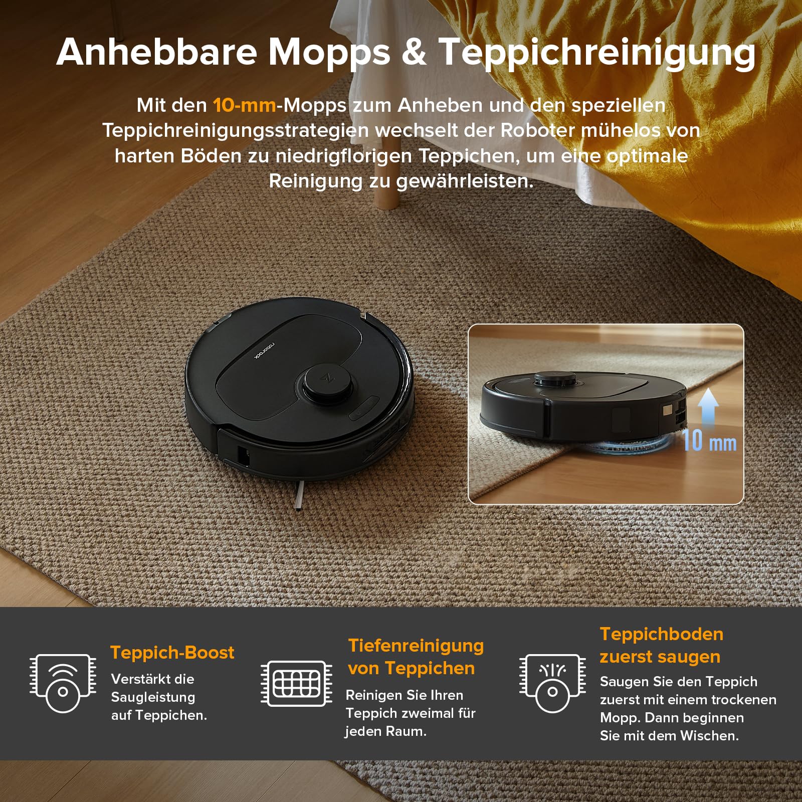 Roborock Qrevo Serie Saugroboter, 8000Pa, Wischfunktion mit Hebemopp, Anti-Verfilzungs-Bürste, Hindernisvermeidung, All-in-One Dock, Schwarz