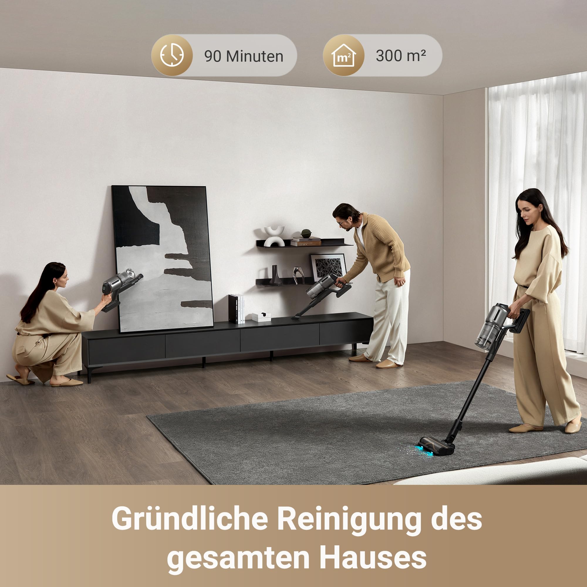 dreame Z30 Akku-Staubsauger, 310AW, 90 Min Laufzeit, Dust-Reveal, Tierhaar-Tool, Multiboden, Schmutzerkennung