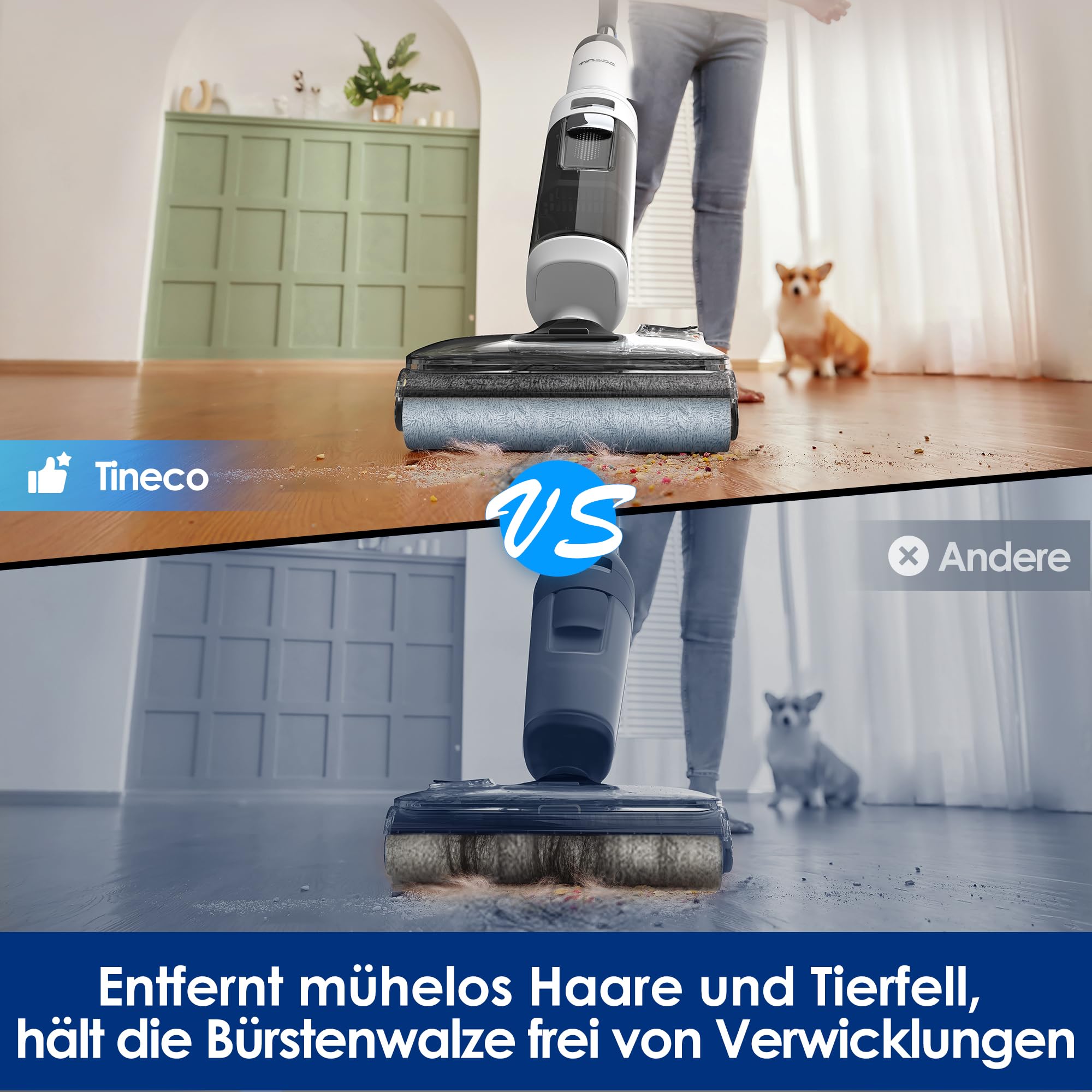 Tineco Floor One Stretch S6 Nass-Trockensauger, 180° flach, 70°C FlashDry Selbstreinigung, 3-Seiten-Kantenreinigung, 40 Min Laufzeit