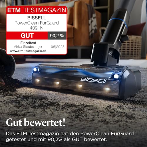 Bissell PowerClean FurGuard Akku-Staubsauger, 280W, 50 Min Laufzeit, HEPA-Filter, FurFinder-Licht, selbstreinigende Bürste