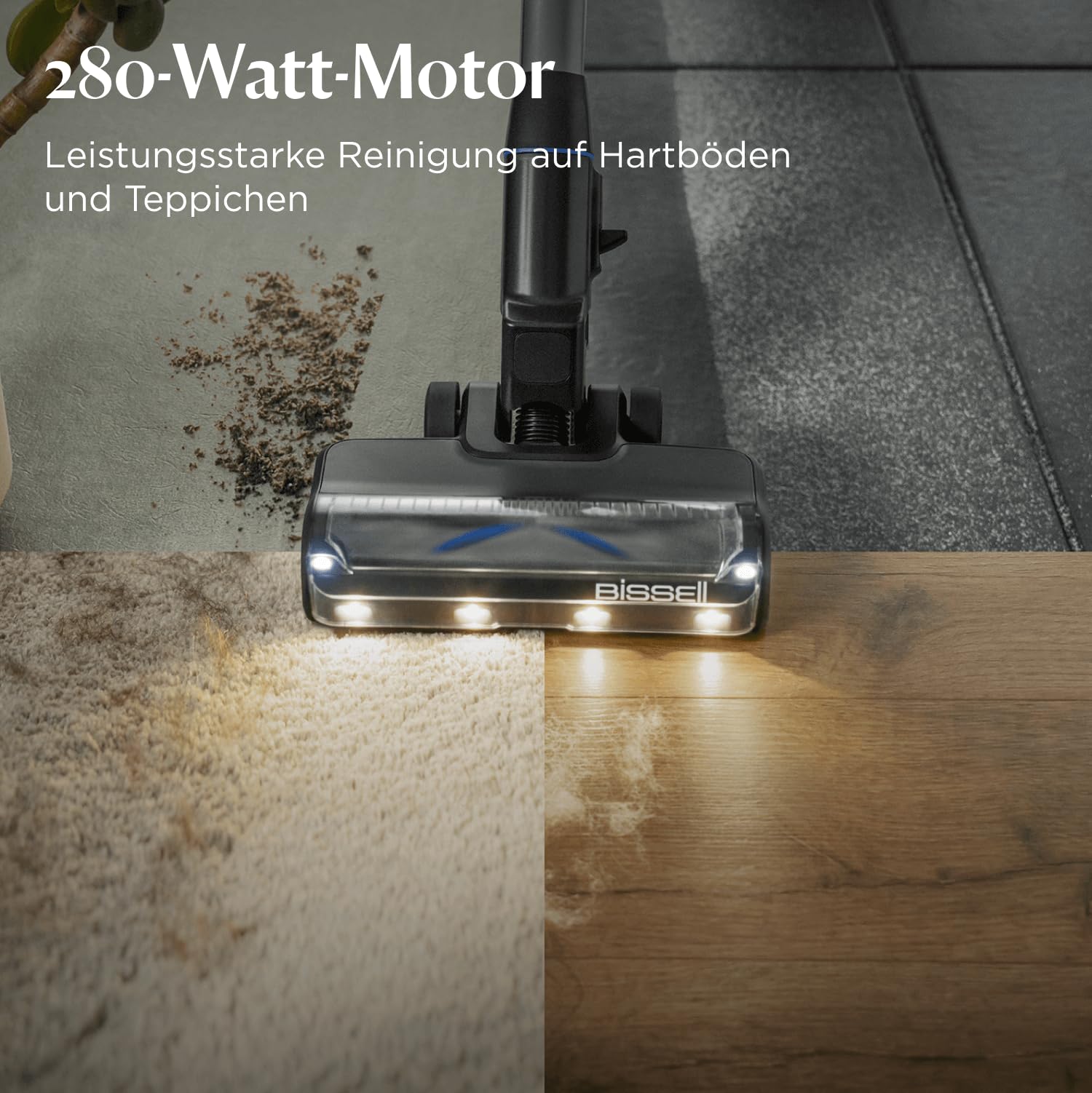 Bissell PowerClean FurGuard Akku-Staubsauger, 280W, 50 Min Laufzeit, HEPA-Filter, FurFinder-Licht, selbstreinigende Bürste