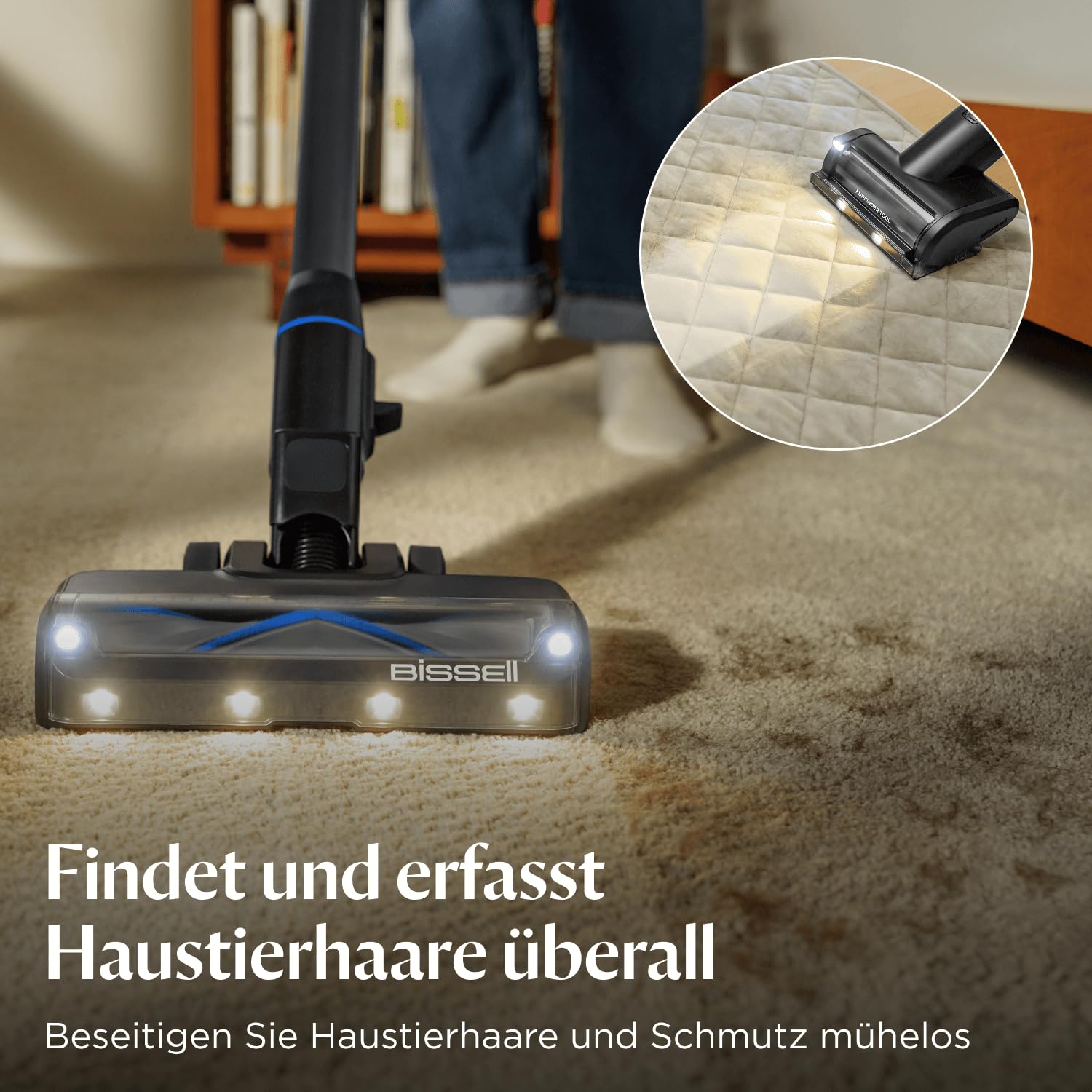 Bissell PowerClean FurGuard Akku-Staubsauger, 280W, 50 Min Laufzeit, HEPA-Filter, FurFinder-Licht, selbstreinigende Bürste