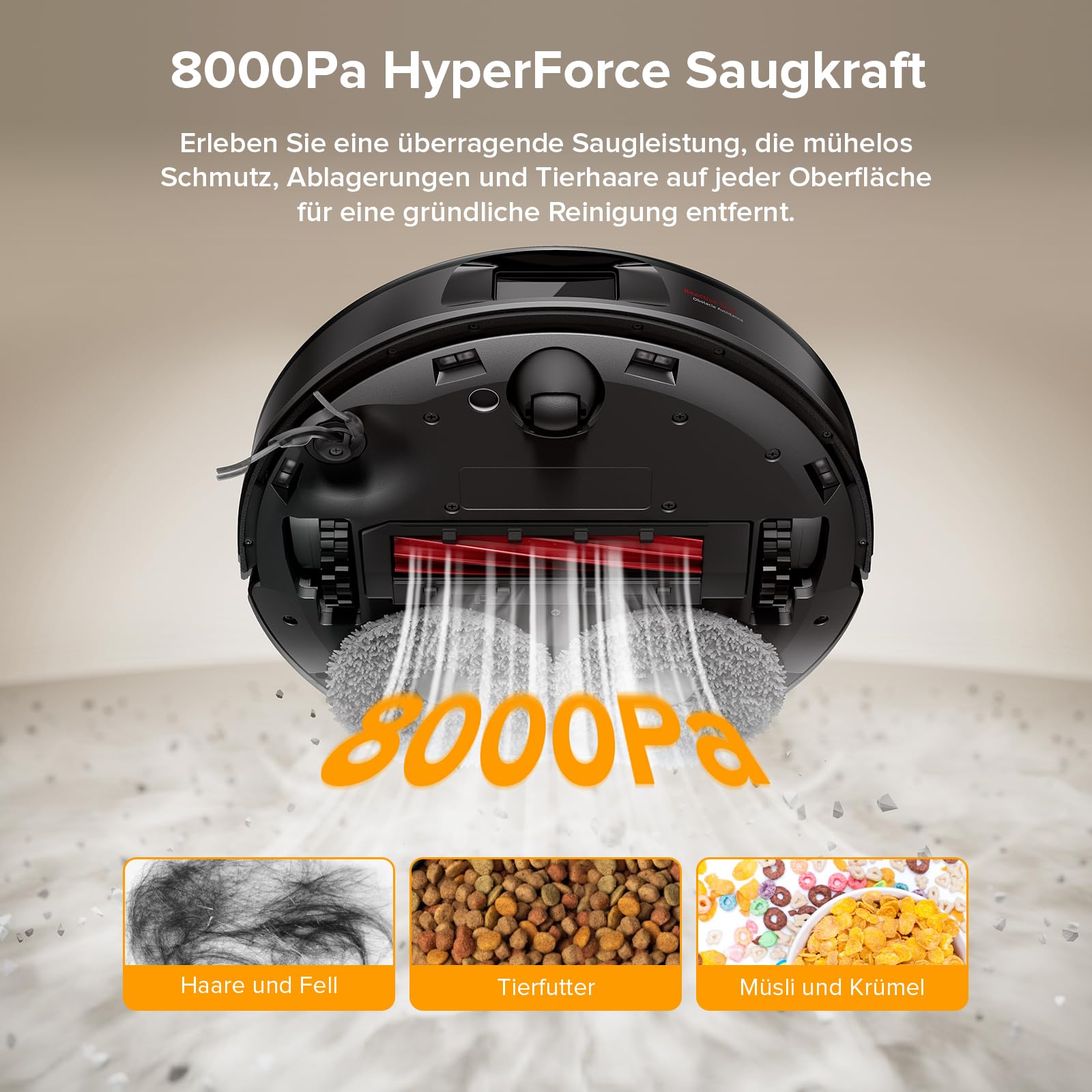 Roborock Qrevo Serie Saugroboter, 8000Pa, Wischfunktion mit Hebemopp, Anti-Verfilzungs-Bürste, Hindernisvermeidung, All-in-One Dock, Schwarz
