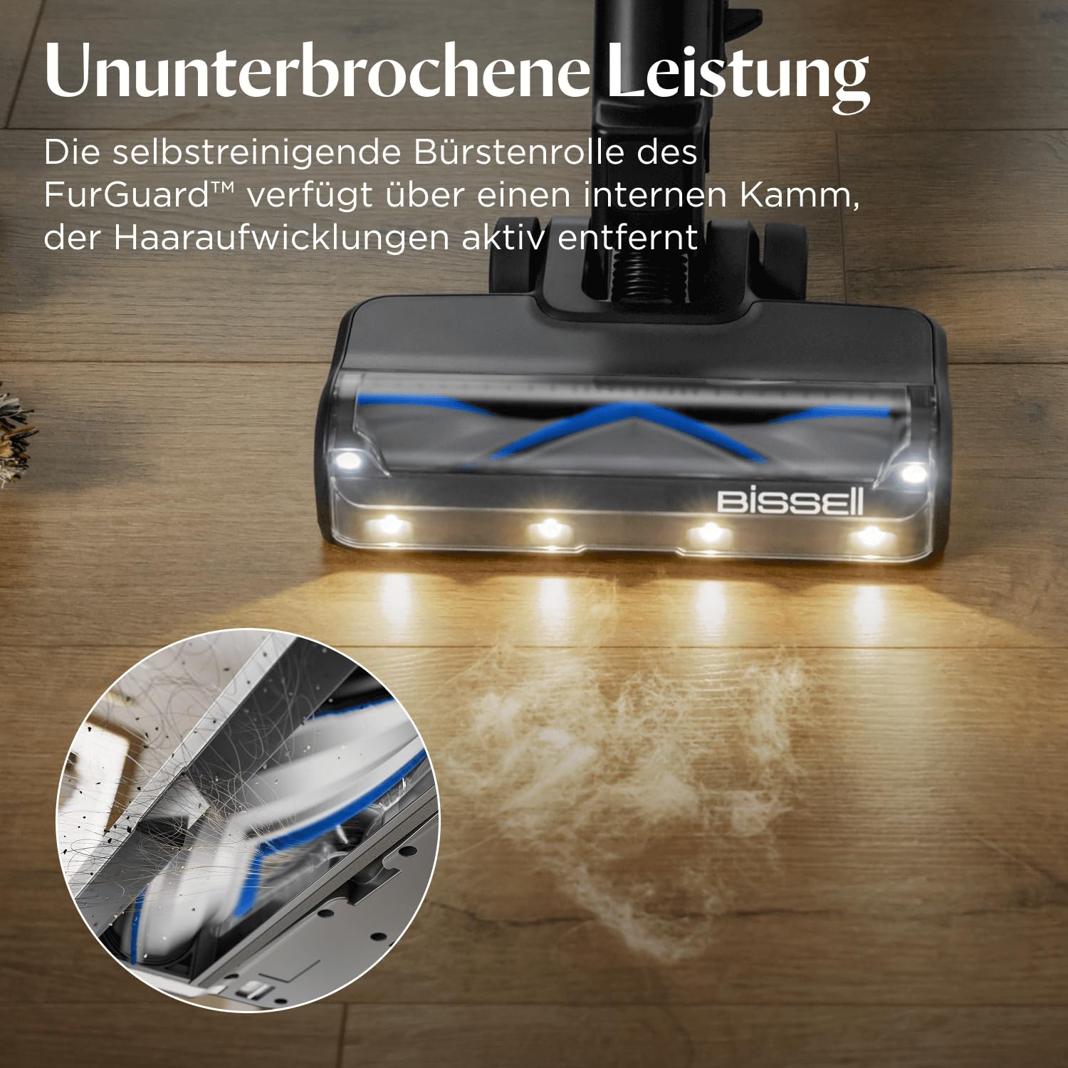 Bissell PowerClean FurGuard Akku-Staubsauger, 280W, 50 Min Laufzeit, HEPA-Filter, FurFinder-Licht, selbstreinigende Bürste
