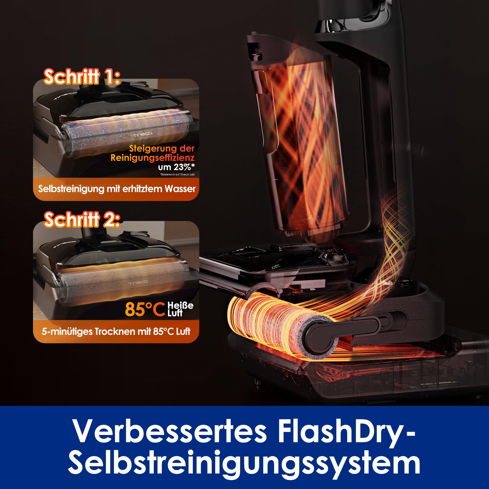 Tineco Floor One S7 Stretch Nass-Trockensauger, 180° flach, 85°C Selbstreinigung, 50 Min Laufzeit, Anti-Tangle, Kanten- & Möbelreinigung