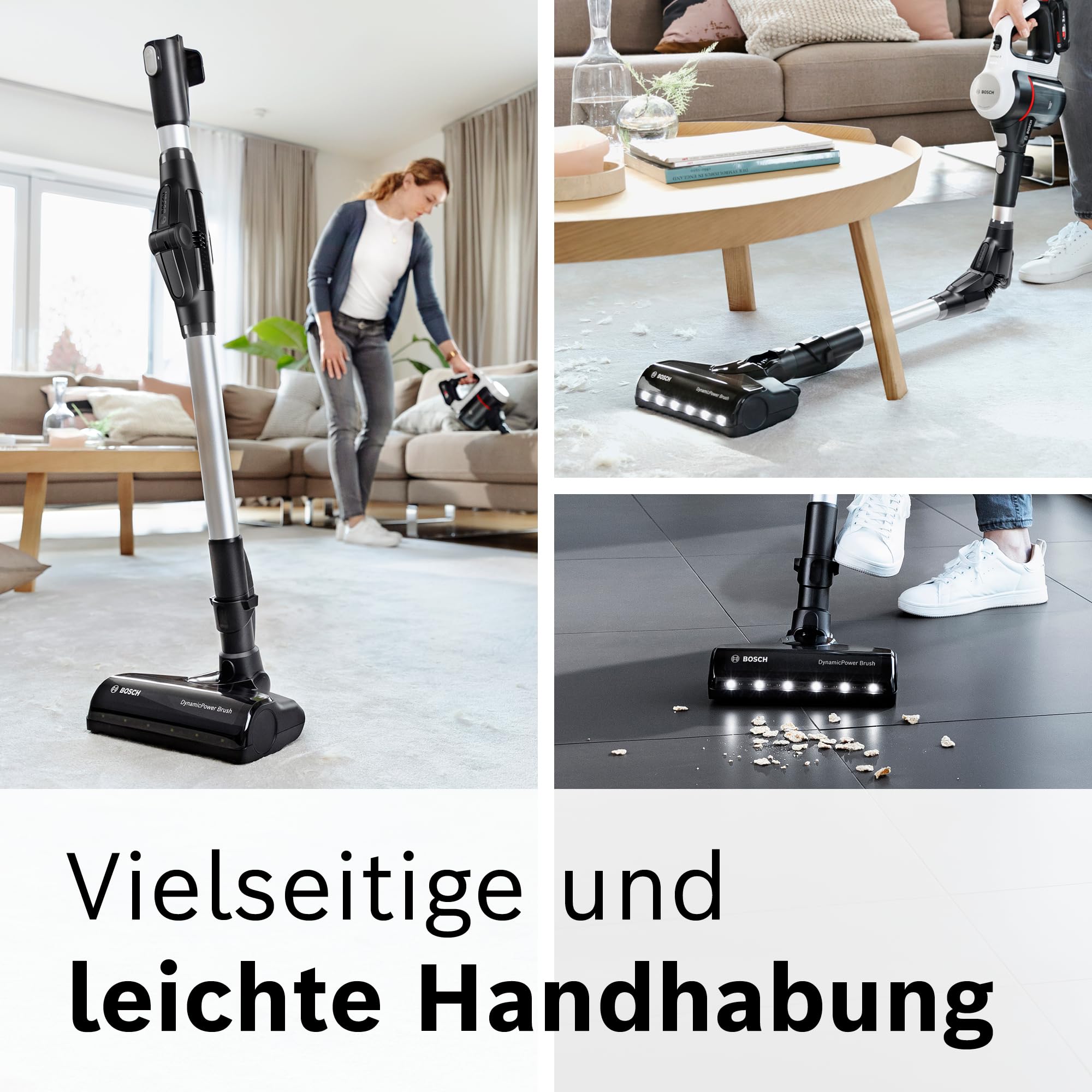 Bosch Unlimited 7 BSS711W Akku-Staubsauger, kabellos, beutellos, Wechselakku, LED, XXL-Polsterdüse, Hygiene-Filter, Turbostufe, weiß