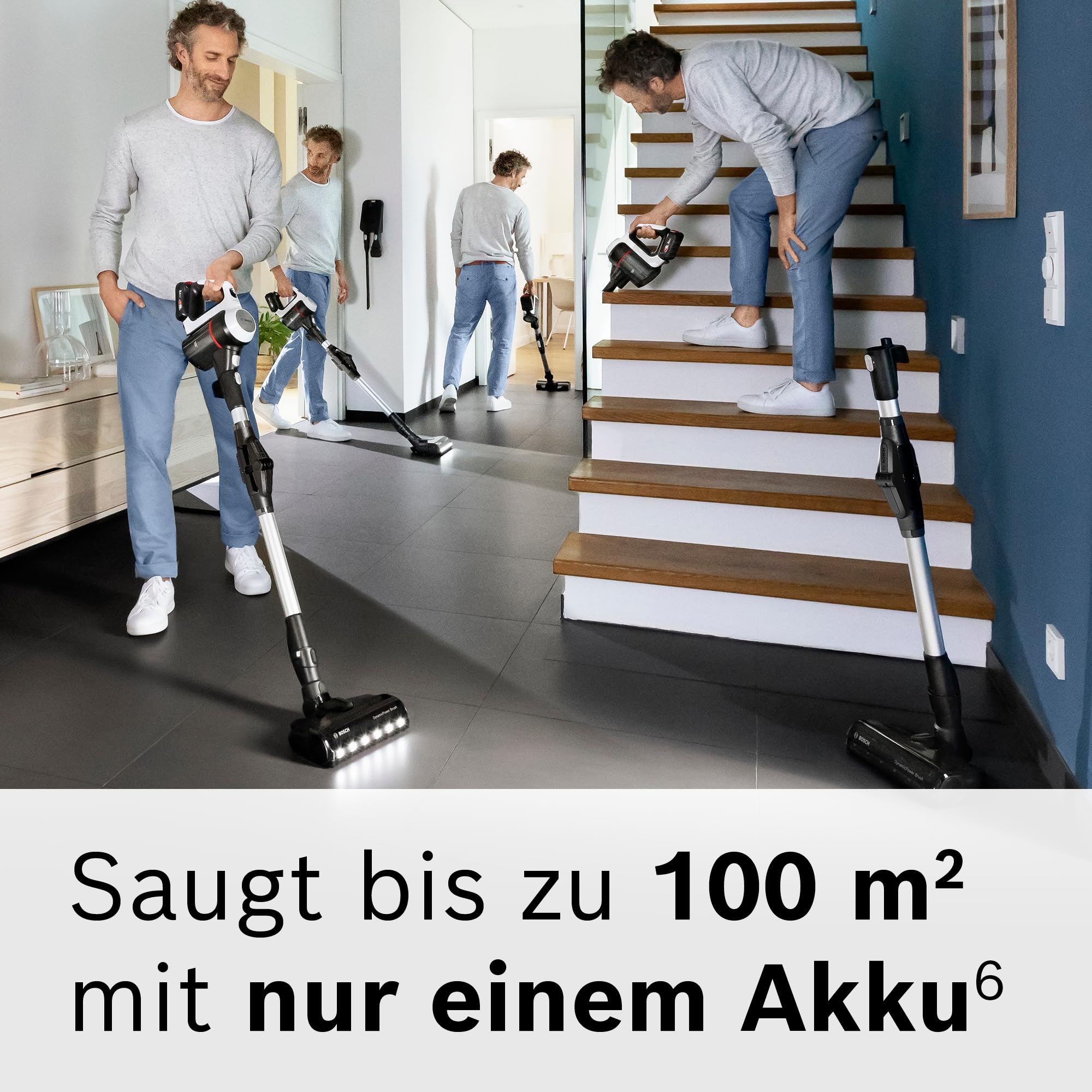 Bosch Unlimited 7 BSS711W Akku-Staubsauger, kabellos, beutellos, Wechselakku, LED, XXL-Polsterdüse, Hygiene-Filter, Turbostufe, weiß