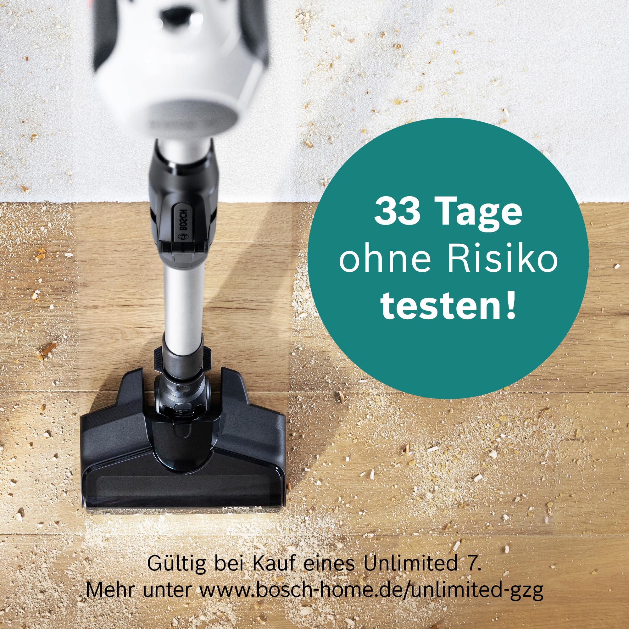Bosch Unlimited 7 BSS711W Akku-Staubsauger, kabellos, beutellos, Wechselakku, LED, XXL-Polsterdüse, Hygiene-Filter, Turbostufe, weiß